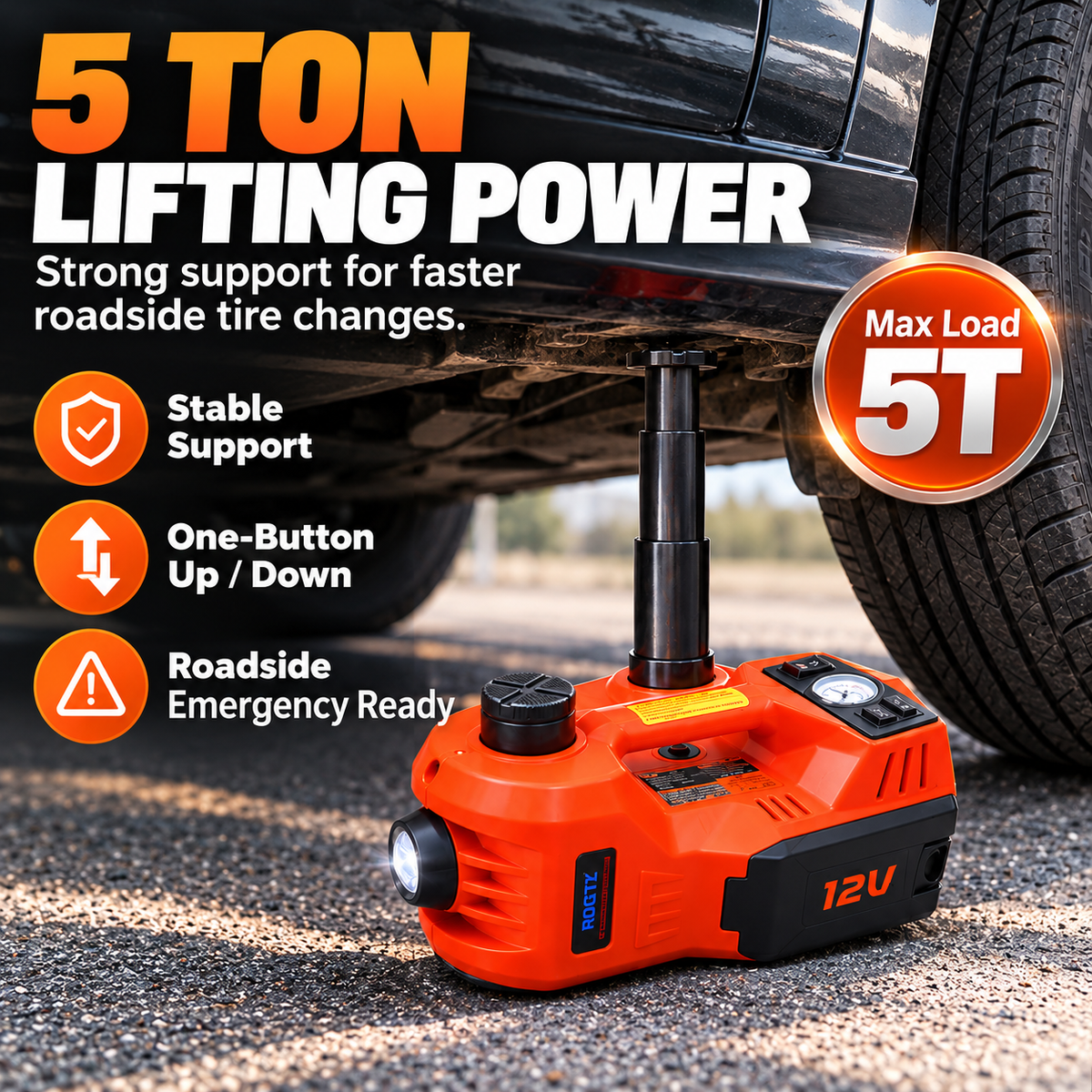 12V Electric Hydraulic Jack Set – Heavy Duty 5 Ton Lift Jack with Elec ...