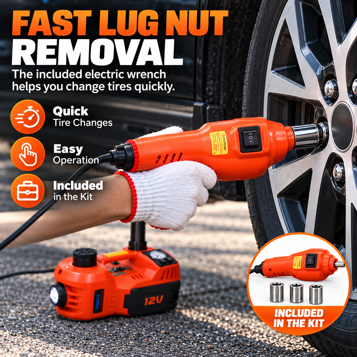 12V Electric Hydraulic Jack Set – Heavy Duty 5 Ton Lift Jack with Elec ...