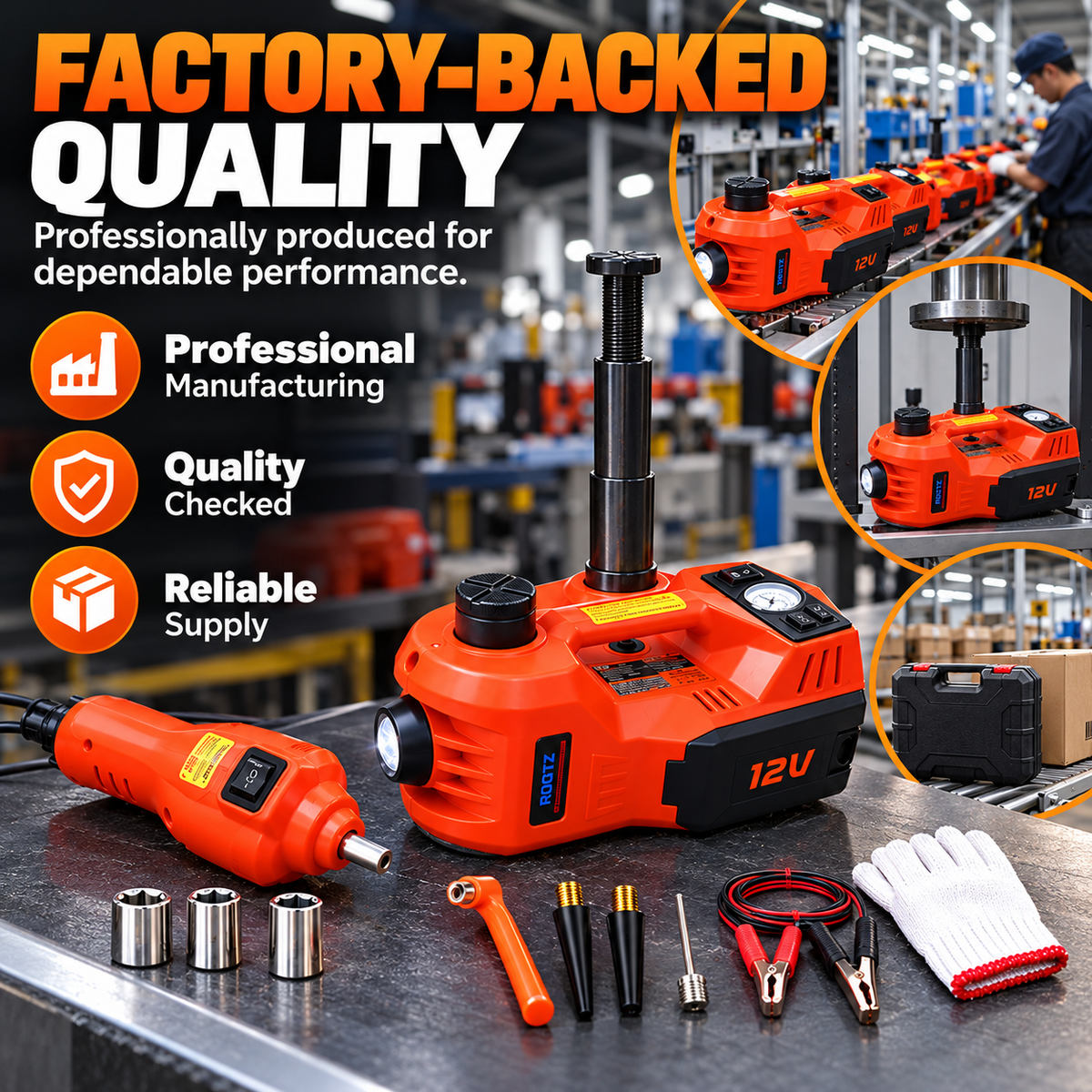 12V Electric Hydraulic Jack Set – Heavy Duty 5 Ton Lift Jack with Elec ...